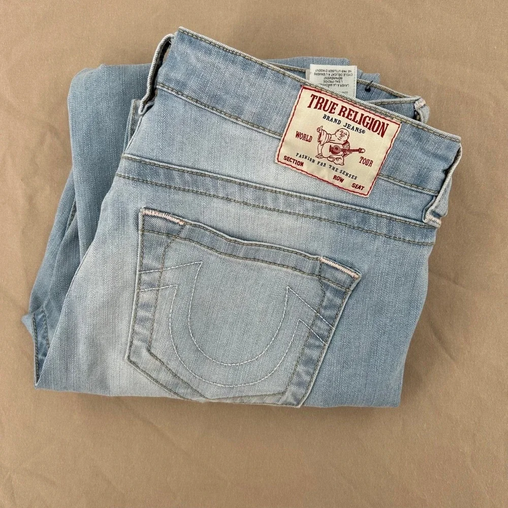 True Religion Billie Jeans Womens 31 Light‎ Blue Mid Rise Straight Leg Y2K Denim